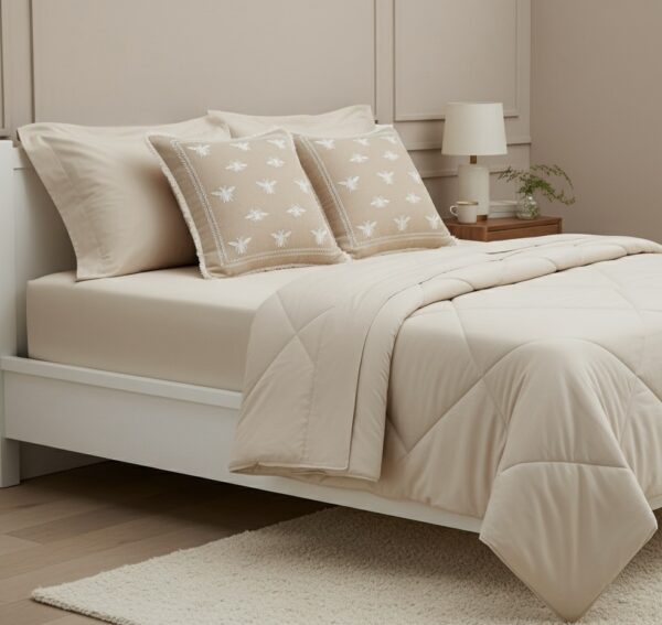 Ivory 6 pcs Luxury Complete Bedding Set | Bedsheet, Comforter & Cushion Cover - Image 4