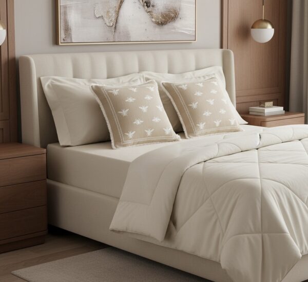 Ivory 6 pcs Luxury Complete Bedding Set | Bedsheet, Comforter & Cushion Cover - Image 6