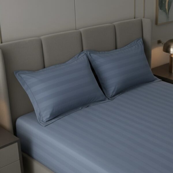 Denim striped 100% Cotton Bedding Set | King Size 108x108 | 400 TC with 2 Pillow Covers - Image 3