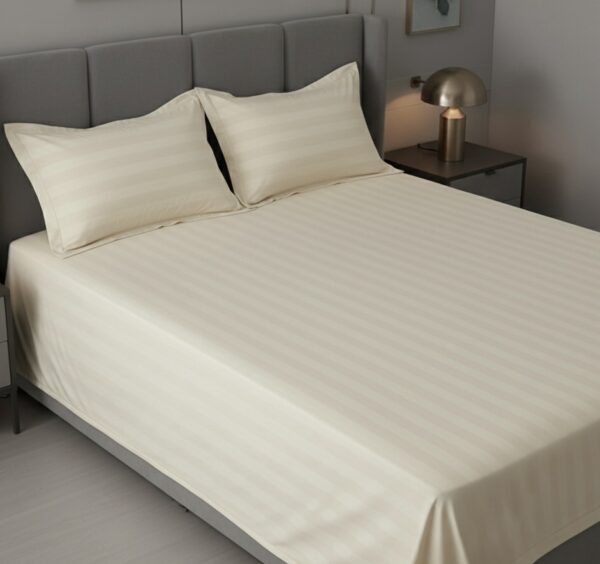 Ivory striped 100% Cotton Bedding Set | King Size 108x108 | 400 TC with 2 Pillow Covers - Image 2