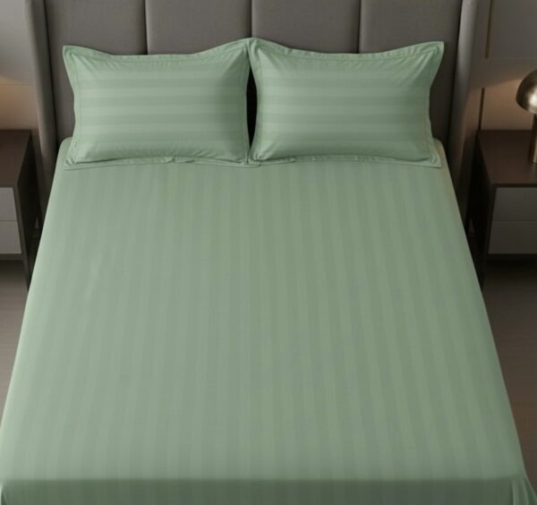 Mint green striped 100% Cotton Bedding Set | King Size 108x108 | 400 TC with 2 Pillow Covers - Image 5