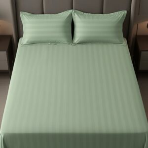 Mint green striped 100% Cotton Bedding Set | King Size 108x108 | 400 TC with 2 Pillow Covers
