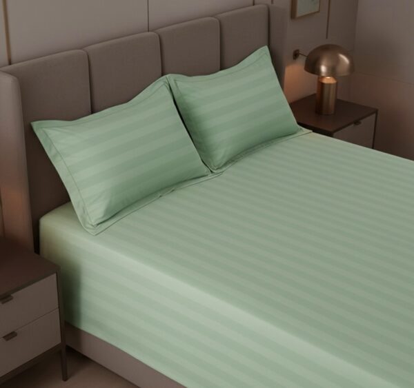 Mint green striped 100% Cotton Bedding Set | King Size 108x108 | 400 TC with 2 Pillow Covers - Image 3