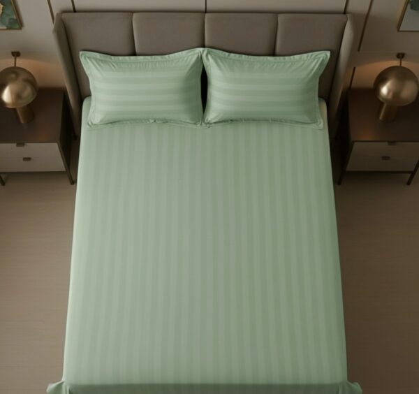 Mint green striped 100% Cotton Bedding Set | King Size 108x108 | 400 TC with 2 Pillow Covers - Image 2