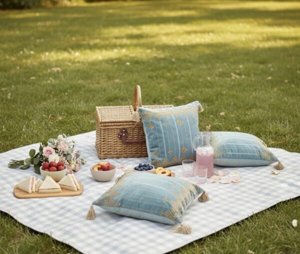 Light blue 6 pcs Luxury Complete Bedding Set | Bedsheet, Comforter and Cushion Cover - Image 7