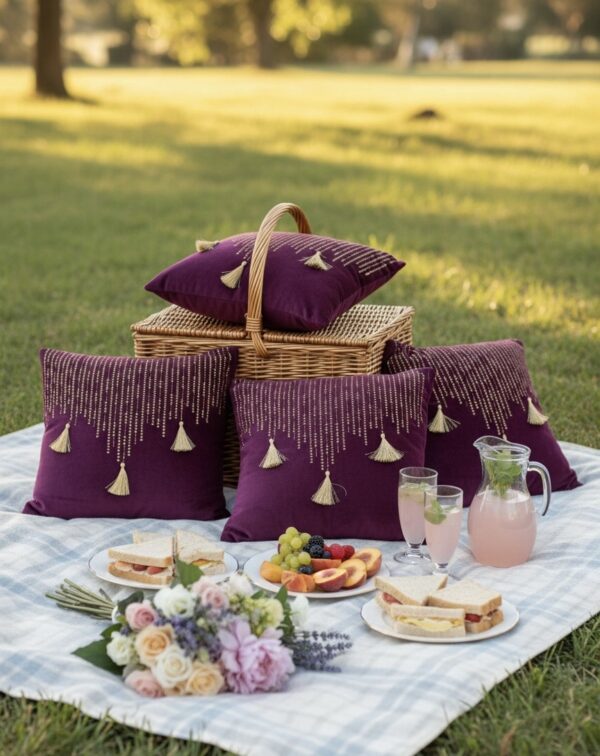 Plum beige 6 pcs Luxury Complete Bedding Set | Bedsheet, Comforter and Cushion Cover Copy - Image 11