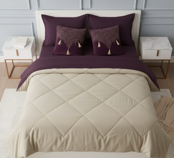 Plum beige 6 pcs Luxury Complete Bedding Set | Bedsheet, Comforter and Cushion Cover Copy - Image 4