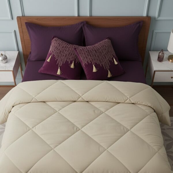 Plum beige 6 pcs Luxury Complete Bedding Set | Bedsheet, Comforter and Cushion Cover Copy - Image 5