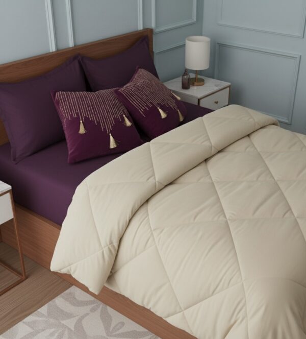Plum beige 6 pcs Luxury Complete Bedding Set | Bedsheet, Comforter and Cushion Cover Copy - Image 6