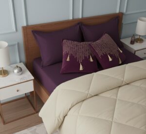 Plum beige 6 pcs Luxury Complete Bedding Set | Bedsheet, Comforter and Cushion Cover Copy