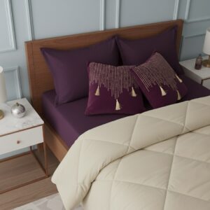 Plum beige 6 pcs Luxury Complete Bedding Set | Bedsheet, Comforter and Cushion Cover Copy