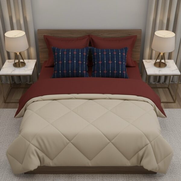Red 6 pcs Luxury Complete Bedding Set | Bedsheet, Comforter and Cushion Cover - Image 4