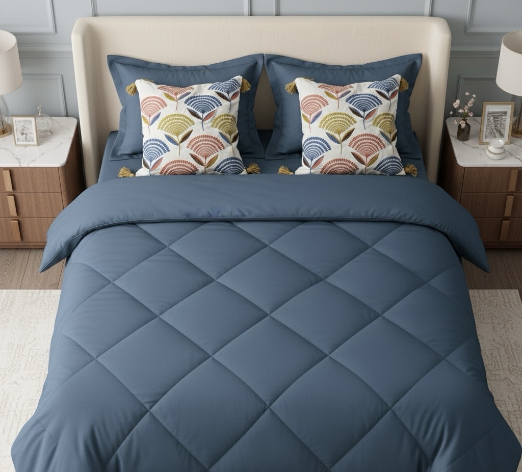 Provence blue 6 pcs Luxury Complete Bedding Set | Bedsheet, Comforter and Cushion Cover - Image 4