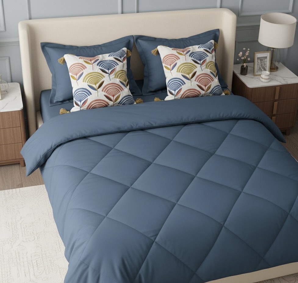 Provence blue 6 pcs Luxury Complete Bedding Set | Bedsheet, Comforter and Cushion Cover