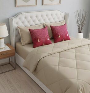 Magenta pink beige 6 pcs Luxury Complete Bedding Set | Bedsheet, Comforter and Cushion Cover