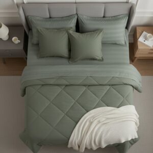 Sage green 6 pcs Luxury Complete bedding Set | Bedsheet, Comforter and Cushion Cover