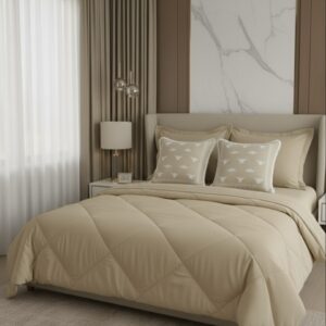 6 pcs Beige Bedding Set | Bedsheet, Comforter and Cushion Cover