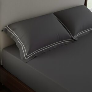 Grey 400 TC Bed Sheet with Double Merrow on 2 Pillow Covers