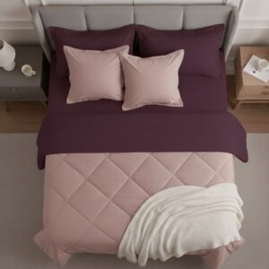 Pink an plum 6 pcs Luxury Complete bedding Set | Bedsheet, Comforter and Cushion Cover