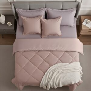 Pink an Lilac 6 pcs Luxury Complete bedding Set | Bedsheet, Comforter and Cushion Cover