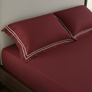 Red 400 TC Bed Sheet with Double Merrow on 2 Pillow Covers