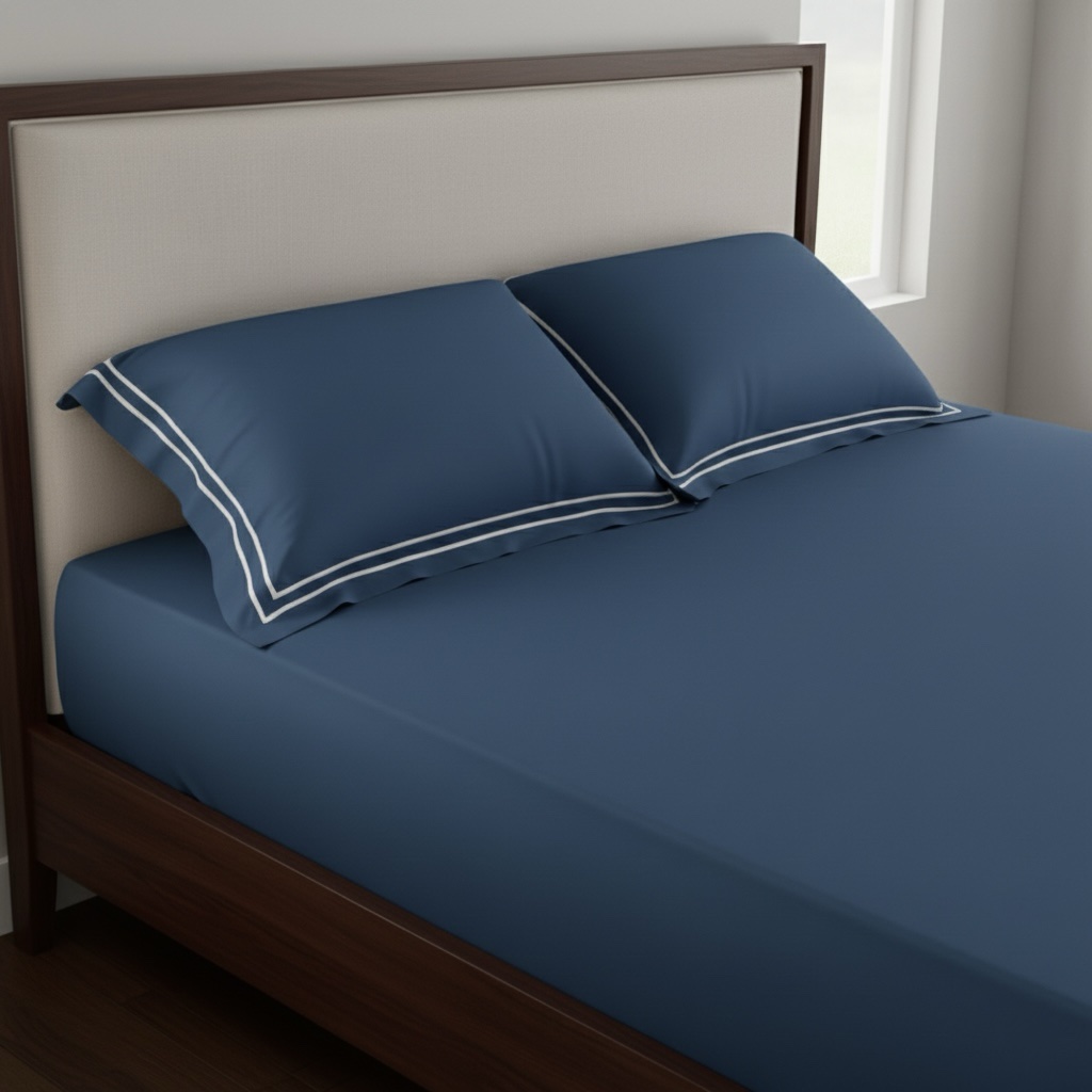 Teal 400 TC Bed Sheet with Double Merrow on 2 Pillow Covers - Image 6