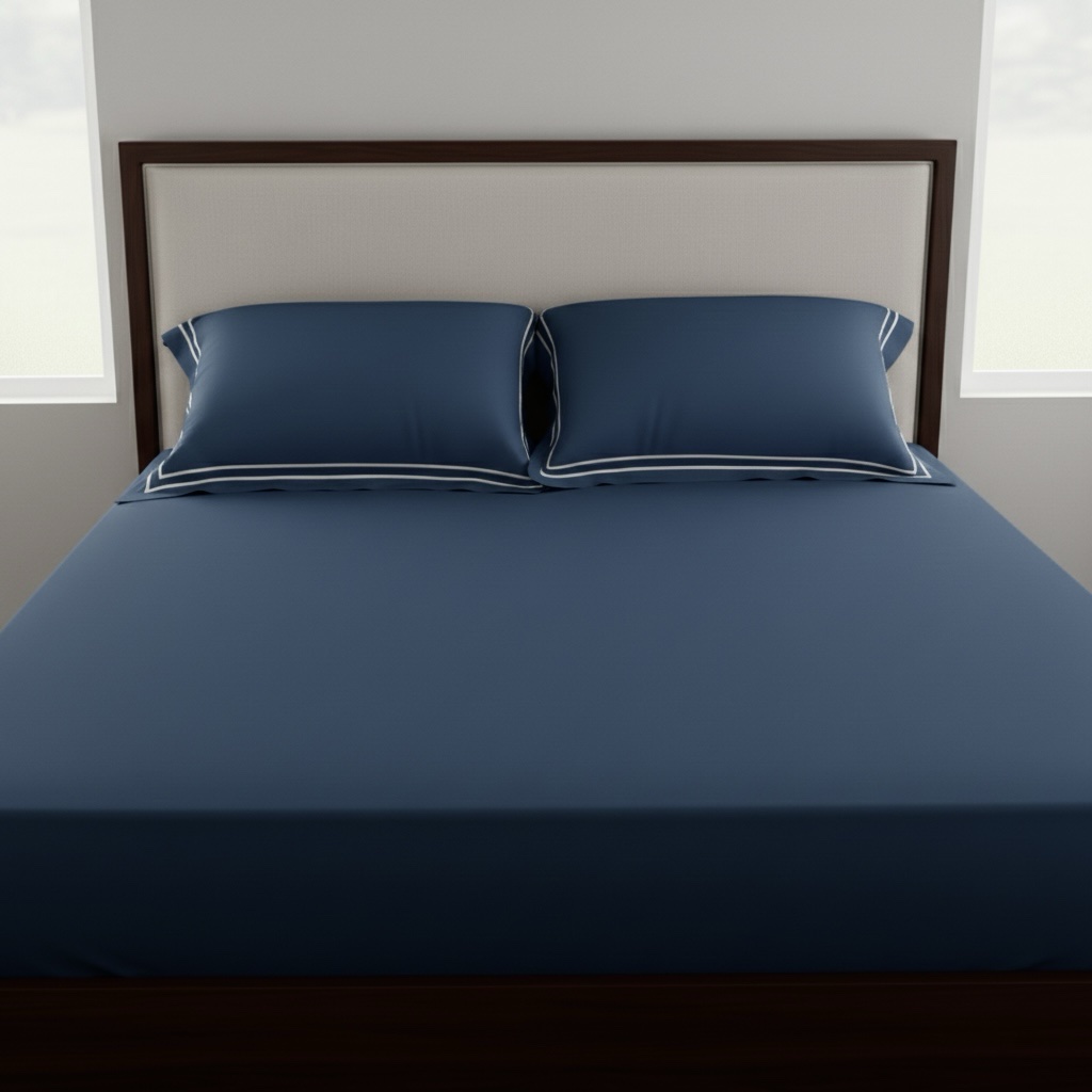 Teal 400 TC Bed Sheet with Double Merrow on 2 Pillow Covers - Image 5