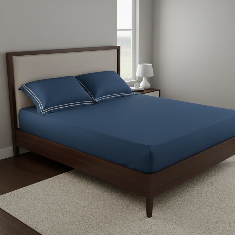 Teal 400 TC Bed Sheet with Double Merrow on 2 Pillow Covers - Image 3