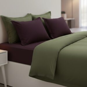 Olive and plum 6 pcs Luxury Complete bedding Set | Bedsheet, Duvet Cover set