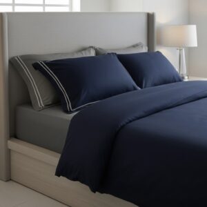 Dark Grey and Navy Blue 6 pcs Luxury Complete bedding Set | Bedsheet, Duvet Cover set