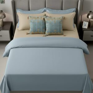 Light blue 8 pcs Luxury Complete Bedding Set | Bedsheet, Comforter and Cushion Cover