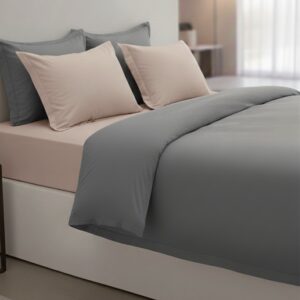 Pink and Grey 6 pcs Luxury Complete bedding Set | Bedsheet, Duvet Cover set