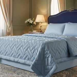 Venetian Geometric Plush Comforter in Sky Blue | 400 TC ~ 100% Cotton