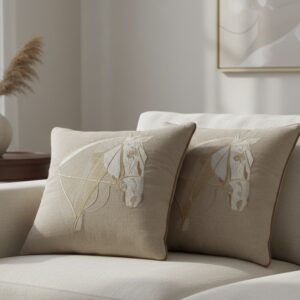 Beige Horse Cushion Cover with piping | 16” x 16”