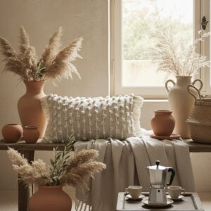 Beige Bohemian Throw Pillow Cover | 12" x 20"