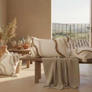 White Beige Bohemian Throw Pillow Cover | 12" x 20"