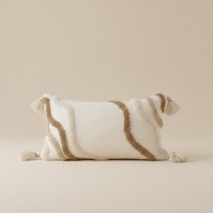 White Beige Bohemian Throw Pillow Cover | 12" x 20"