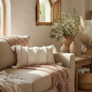 White Bohemian Throw Pillow Cover | 12" x 20" Copy