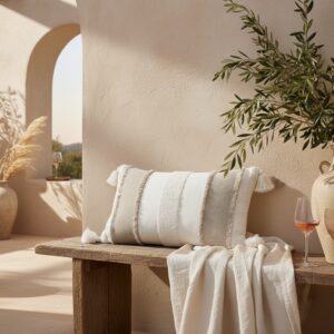 White Bohemian Throw Pillow Cover | 12" x 20"