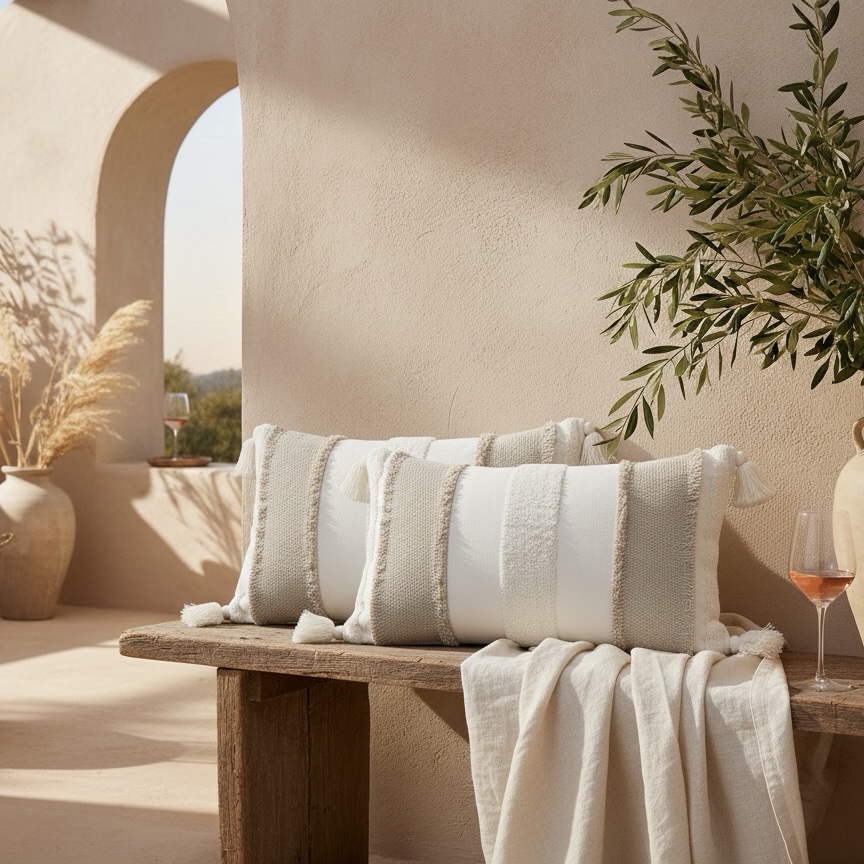 White Bohemian Throw Pillow Cover | 12" x 20" - Image 3