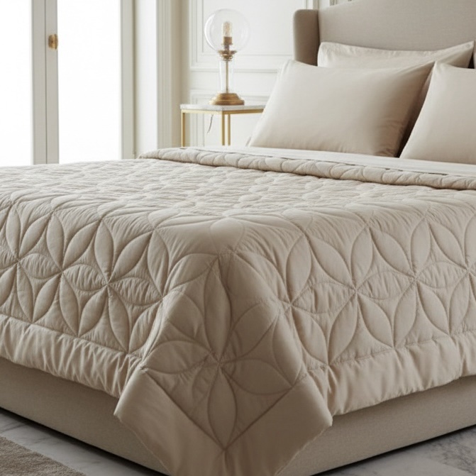 7 pcs Beige Rustic Italian Matelassé Quilt Bedding set - Image 7