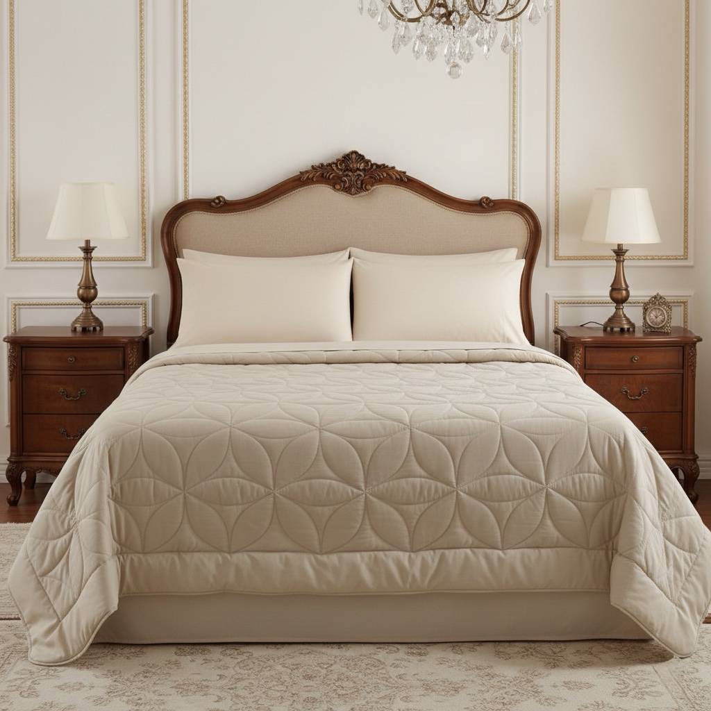 7 pcs Beige Rustic Italian Matelassé Quilt Bedding set - Image 5