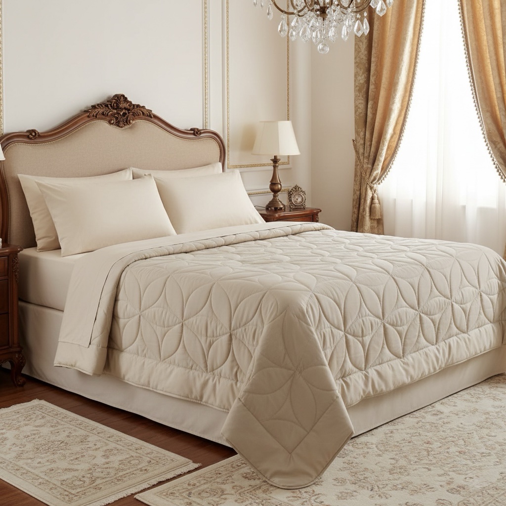 7 pcs Beige Rustic Italian Matelassé Quilt Bedding set - Image 9