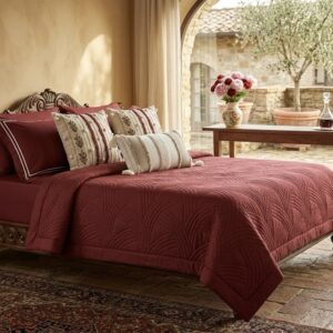 7 pcs Red Rustic Italian Matelassé Quilt Bedding set