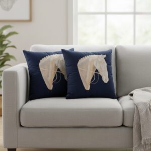 Navy Blue Horse Cushion Cover | 16” x 16”
