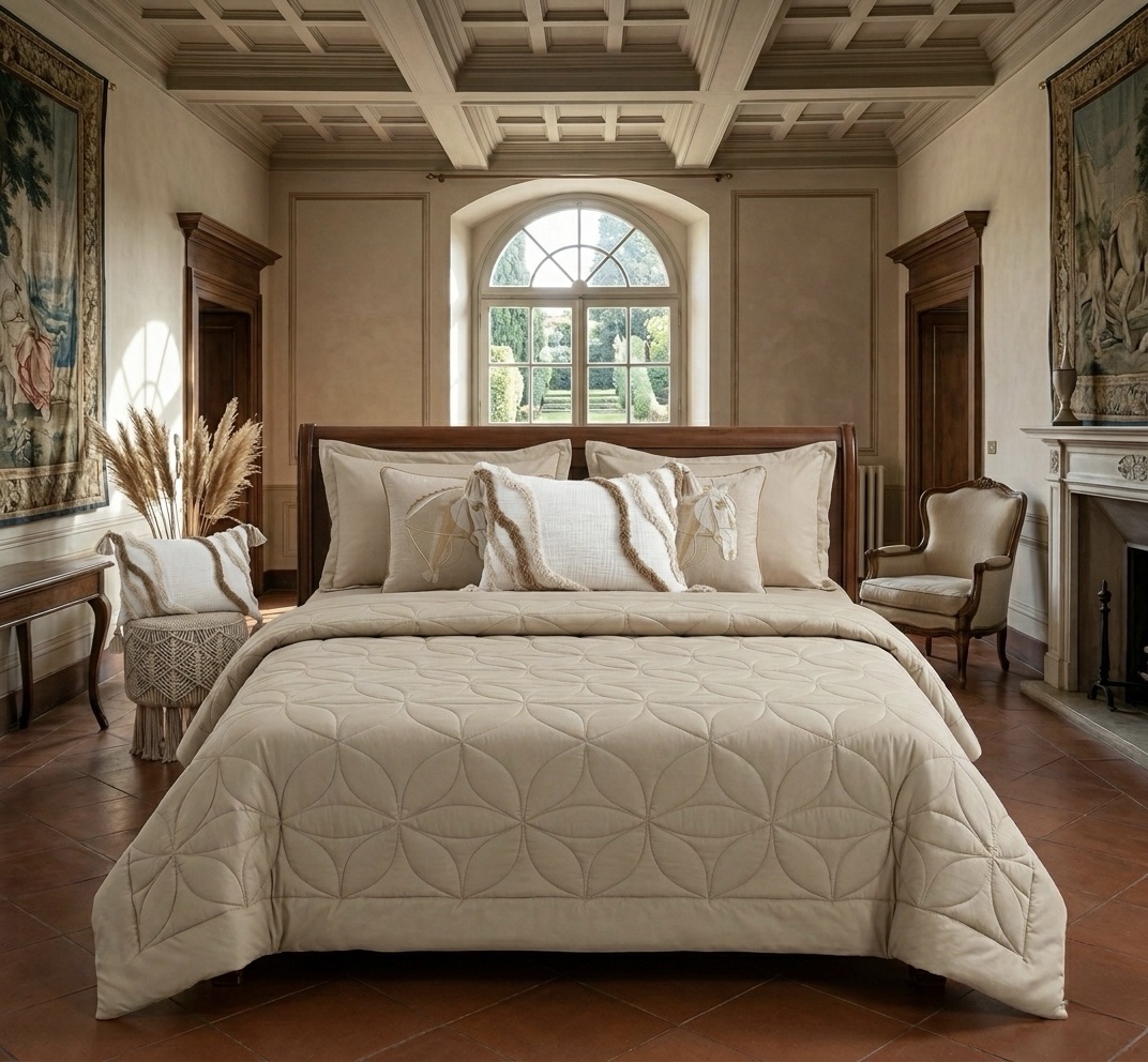 7 pcs Beige Rustic Italian Matelassé Quilt Bedding set - Image 2