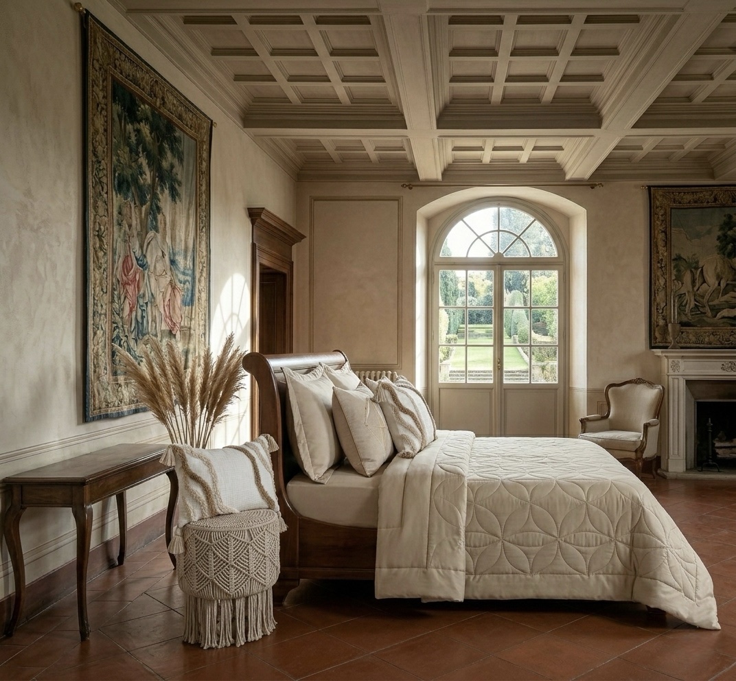 7 pcs Beige Rustic Italian Matelassé Quilt Bedding set - Image 23