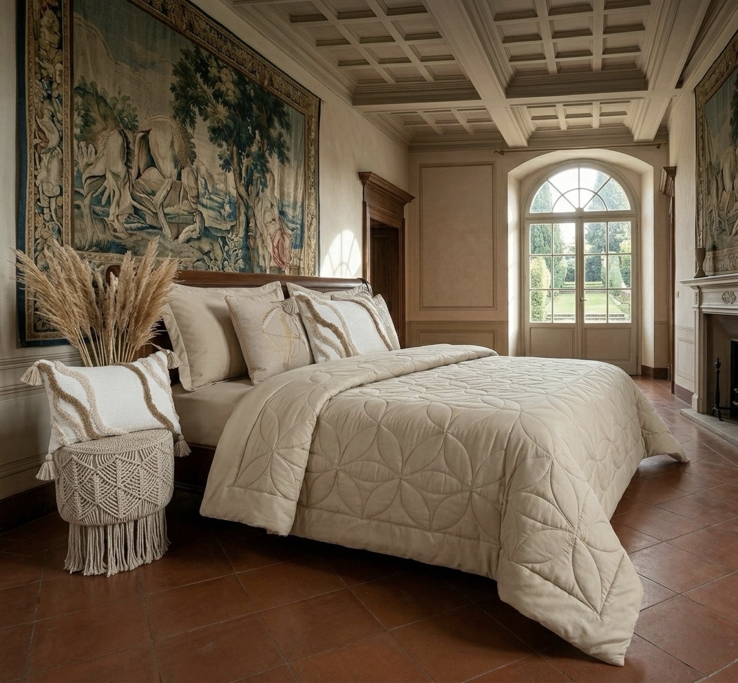7 pcs Beige Rustic Italian Matelassé Quilt Bedding set - Image 3