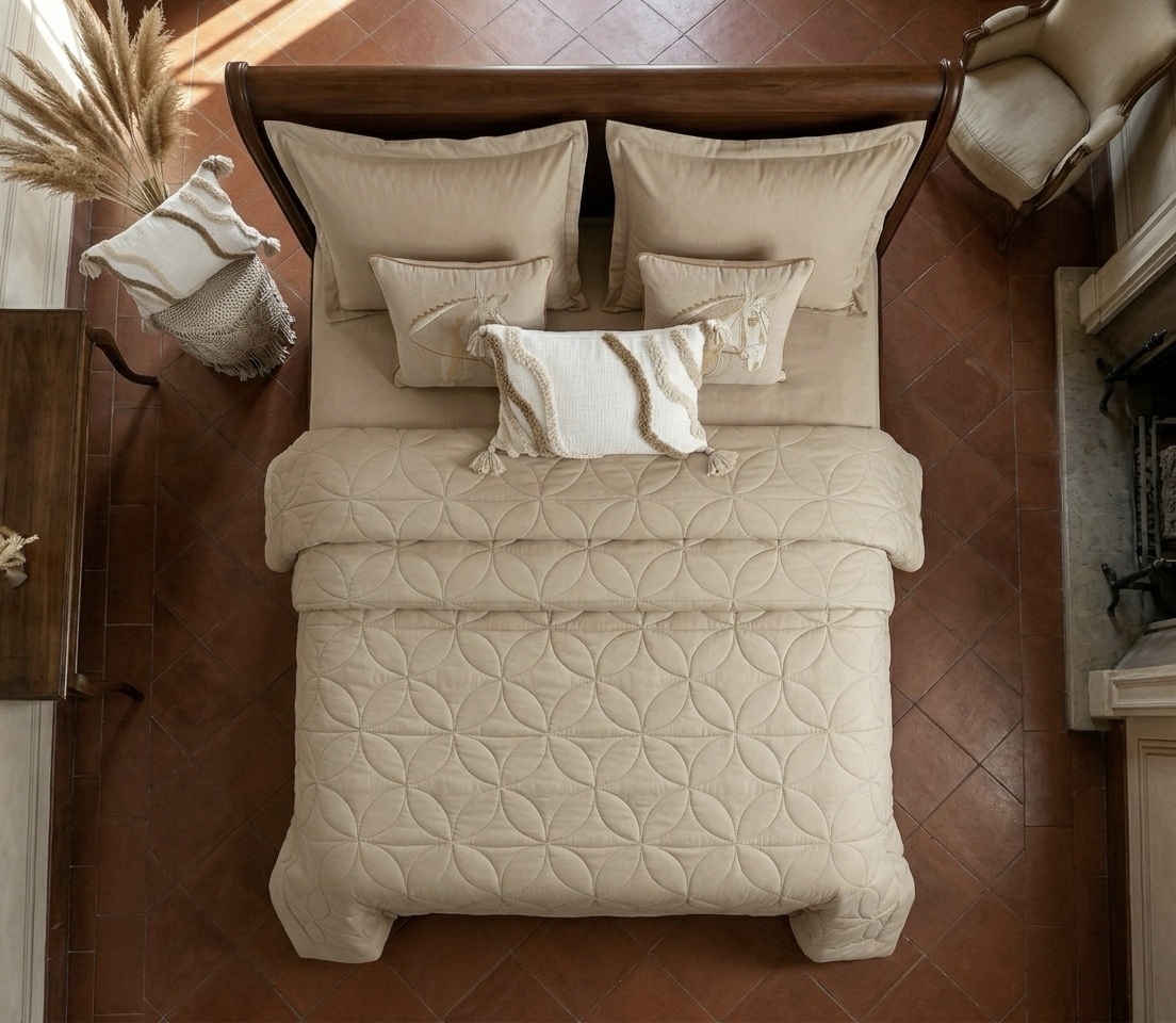 7 pcs Beige Rustic Italian Matelassé Quilt Bedding set - Image 22