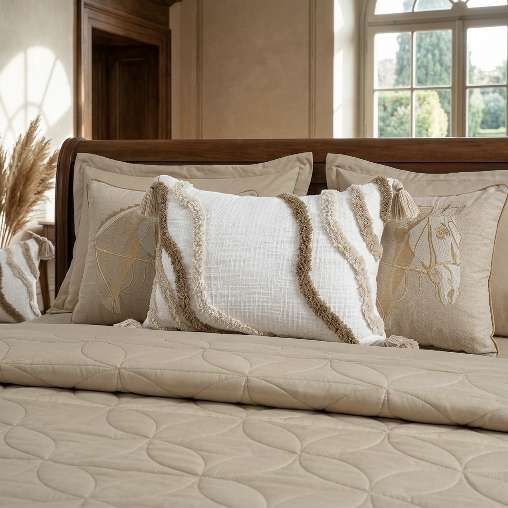 7 pcs Beige Rustic Italian Matelassé Quilt Bedding set - Image 24